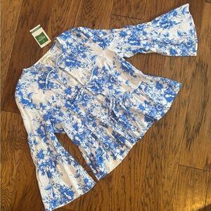 Elegant Blue Floral Women's Blouse size medium NWT pants store